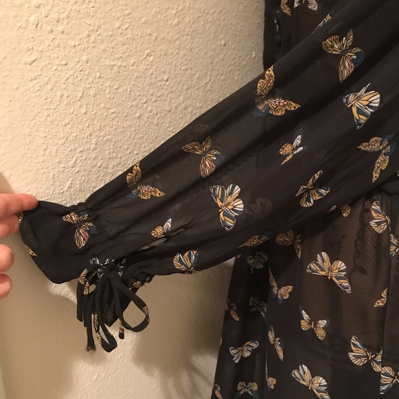 H&M Conscious Collection Black Boho Chiffon Butterfly Dress - Picture 5 of 12